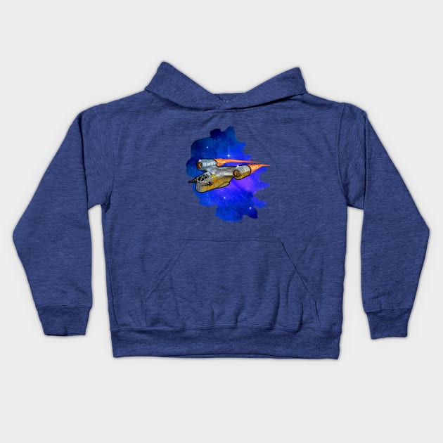 Galaxy space ship Kids Hoodie by Rackham